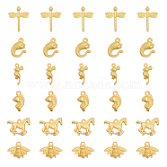 30Pcs 6 Styles Alloy Pendants, Bird & Dragonfly & Horse & Bee & Goldfish Charms, Matte Gold Color, 14.5~21.5x8.5~18.5x3~5.5mm, Hole: 1.2~2mm, about 5pcs/style(FIND-CA0007-27)