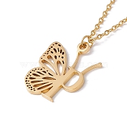 Initial Letter with Butterfly Pendant Necklace, Golden 304 Stainless Steel Jewelry for Women, Letter.P, Pendant: 24x18x1mm, 15.55 inch(39.5cm)(NJEW-C026-01G-P)
