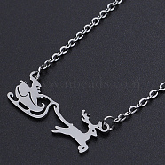 Christmas Theme, 201 Stainless Steel Pendant Necklaces, with Cable Chains and Lobster Claw Clasps, Santa Claus with Sleigh Car, Stainless Steel Color, 17.32 inch(44cm), 2mm(NJEW-S105-JN542-1)