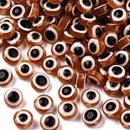 Resin Beads, Flat Round, Evil Eye, Chocolate, 10~11x5~7mm, Hole: 2mm(RESI-S339-7x10-15)