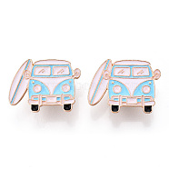 Alloy Enamel Brooches, Enamel Pin, with Butterfly Clutches, Car, Deep Sky Blue, Golden, 22x29mm(JEWB-O004-17)
