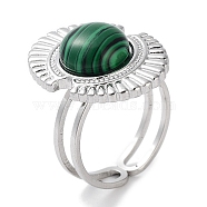 Ion Plating(IP) 304 Stainless Steel Ring, Adjustable Synthetic Malachite Rings, Oval, Adjustable(RJEW-B059-07P-01)