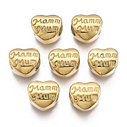 316 Surgical Stainless Steel European Beads, Large Hole Beads, Heart with Word Mamm Mum, Real 14K Gold Plated, 9.5x11x8mm, Hole: 4.5mm(STAS-N097-039)