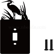 Iron Light Switch Plate Outlet Cover, Metal Switch Plates Decoration, with Screws, Rectangle with Crane, Black, 178x69mm(AJEW-WH0197-025)