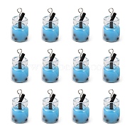 Glass Bottle Pendants, with Resin Inside and Iron Findings, Imitation Bubble Tea/Boba Milk Tea, Sky Blue, 20~25x11~14x11mm, Hole: 1.8mm(X-CRES-S359-01C)