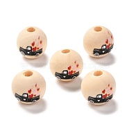 Printed Wood European Beads, Large Hole Beads, Round with Car and Heart Pattern, Black, 16x15mm, Hole: 4mm(WOOD-F011-08A)