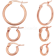 3 Styles 201 Stainless Steel Hoop Earrings, with 304 Stainless Steel Pin, Rose Gold, 2x10.5~19.5mm, 1pair/style(EJEW-SP0001-04)