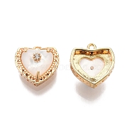 Ion Plating(IP) Brass Micro Pave Clear Cubic Zirconia Charms, with Shell, Nickel Free, Heart, Real 18K Gold Plated, 11x11x6.5mm, Hole: 1mm(KK-C005-04G)