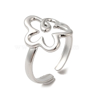 304 Stainless Steel Open Cuff Rings, Hollow Flower, Stainless Steel Color, Inner Diameter: 18mm(RJEW-Q780-07P)