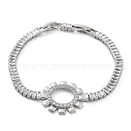 Sun Shape Brass Micro Pave Cubic Zirconia Link Bracelets, Long-Lasting Plated, Platinum, 7-5/8 inch(19.4cm)(BJEW-C055-02P)