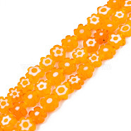 Handmade Millefiori Glass Bead Strands, Plum Bossom, Orange, 6~7x6~8x2.5~3mm, Hole: 1mm, about 63~65pcs/strand, 15.55 inch~15.94 inch(39.5~40.5cm)(LAMP-N029-017A-05)