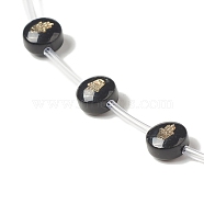 Handmade Lampwork Beads Strands, with Golden Tone Brass Findings & Enamel, Flat Round, Black, Hamsa Hand Pattern, 8x5.5mm, Hole: 1mm, about 20pcs/strand, 14.76 inch(37.5cm)(LAMP-F028-01A)