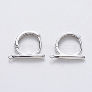 Brass Hoop Earrings Findings, Nickel Free, with Horizontal Loop, Real Platinum Plated, 17x13.5~14.5x2.5mm, Hole: 1mm, Pin 0.9x1.2mm(KK-T049-18P-NF)