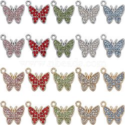 SUPERFINDINGS 40Pcs 10 Colors Alloy Pendants, with Rhinestone, Butterfly, Mixed Color, 15x17x2.5mm, Hole: 1.6mm, 4pcs/color(FIND-FH0003-79)