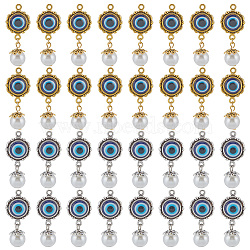 Elite 32Pcs 2 Colors Alloy Resin Pendants with Plastic Pearl, Flat Round with Evil Eye Pattern, Antique Silver & Antique Golden, 39mm, Hole: 2mm, 16pcs/color(FIND-PH0008-83)