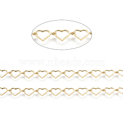 3.28 Feet Brass Handmade Beaded Chains,  Link Chain, Long-Lasting Plated, Soldered, Heart, Real 18K Gold Plated, Link: 6x10x0.5mm(X-CHC-I031-21G)