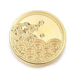 Golden Tone Wax Seal Brass Stamp Heads, for Invitations, Envelopes, Gift Packing, Wave, 25x15mm, Inner Diameter: 7mm(STAM-P002-01G-01)