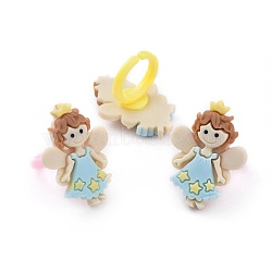 Children's Day Acrylic Cuff Finger Rings, with Resin Cabochons, Fairy, Mixed Color, Size 3, 14mm(X-RJEW-JR00280-M)