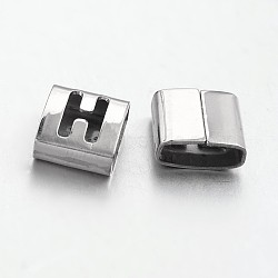 Tarnish Resistant Letter Style 201 Stainless Steel Square Slide Charms, Letter.H, 9x8x4mm, Hole: 8x3mm(STAS-L132-04)