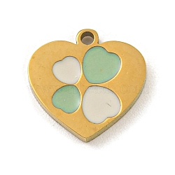 316 Surgical Stainless Steel Enamel Charms, Heart Charm, Golden, Aquamarine, 10x10x1.5mm, Hole: 1mm(STAS-M073-32A-03G)