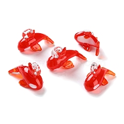 Handmade Lampwork Pendants, Fish Charms, FireBrick, 16.5x38x11.5mm, Hole: 2.5mm(LAMP-S068-09B)