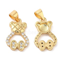 Brass Micro Pave Cubic Zirconia Pendants, Lead Free & Cadmium Free, Bear Charms, Real 18K Gold Plated, 17.5x11.5x3mm, Hole: 5.5x3.5mm(KK-M249-15G)