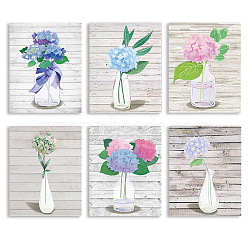 Oil Painting Style Chemical Fiber Canvas Hanging Wall Decor, Home Decoration Accessories, Rectangle with Flower & Vase, Mixed Color, 200x250mm, 6pcs/set(AJEW-WH0173-060)