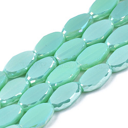 Electroplate Glass Beads Strands, AB Color Plated, Faceted, Rice, Medium Sea Green, 10x6x3.5mm, Hole: 1.4mm, about 50pcs/strand, 19.69~20.94 inch(50~53.2cm)(EGLA-Q125-009D)