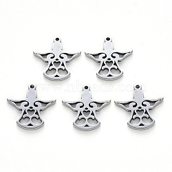 304 Stainless Steel Pendants, Laser Cut, Angel, Stainless Steel Color, 16x15x1mm, Hole: 1mm(X-STAS-N092-66)