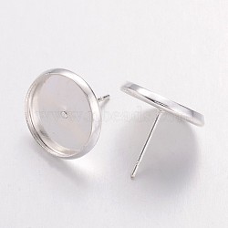 PandaHall Elite Brass Earring Settings, Stud Earring Findings, Flat Round, Silver, Tray: 12mm, 12mm, Pin: 0.7mm, 20pcs/box(IFIN-PH0023-18S)