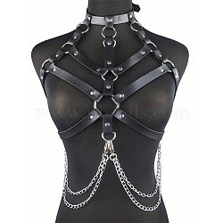 Black PU Leather Chest Harness Belts, Adjustable Nightclub Body Chains with Alloy Tassel, Platinum, 1010x18mm(FS-WG16471-01)