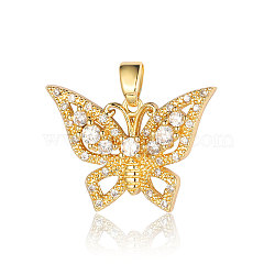 Brass Micro Pave Cubic Zirconia Pendants, Butterfly Charms, Real 18K Gold Plated, 23x16x3.8mm(ZIRC-ZIRC-OY001-23-G)