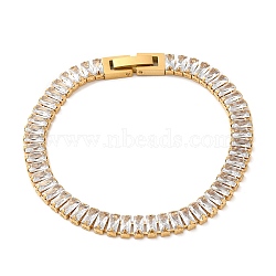Cubic Zirconia Tennis Bracelet, Vacuum Plating Golden 304 Stainless Steel Rectangle Link Chain Bracelet, Clear, 6-1/2~6-3/4 inch(16.5~17.2cm)(BJEW-M301-04G-01)
