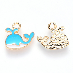 Alloy Enamel Charms, Whale Shape, Light Gold, Sky Blue, 12.5x12.5x2mm, Hole: 1.8mm(ENAM-S121-073)