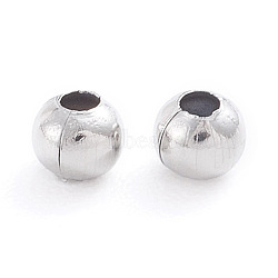 304 Stainless Steel Beads, Hollow Round, Stainless Steel Color, 3x2.7~3mm, Hole: 1mm, 500pcs/bag(A-STAS-G230-P03)