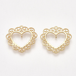 Brass Links connectors, Heart, Nickel Free, Real 18K Gold Plated, 20.5x22.5x1.5mm, Hole: 1mm(KK-T038-415G)