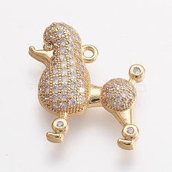 Brass Micro Pave Cubic Zirconia Puppy Pendants, Poodle Dog, Poodle Dog Charms, Golden, 20x18x3.5mm, Hole: 1.5mm(ZIRC-G123-52G)