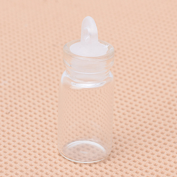 Glass Bottles, Beads Containers, with Plastic Tampions, Column, Clear, 29x11mm, Hole: 7mm, Capacity: 1.5ml(0.05 fl. oz)