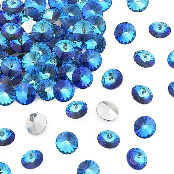 Preciosa&reg MAXIMA Crystal Round Stones, Czech Crystal, Aluminium Layer, Bicone(436 11 177 Rivoli), 00030 296 Bermuda Blue, SS29(6.15~6.35mm)