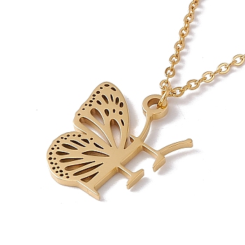 Initial Letter with Butterfly Pendant Necklace, Golden 304 Stainless Steel Jewelry for Women, Letter.F, Pendant: 21x18x1mm, 15.55 inch(39.5cm)