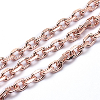 Brass Cable Chains, Diamond Cut Chains, Unwelded, Faceted, Oval, Lead Free & Cadmium Free & Nickel Free, Real Rose Gold Plated, 8.5x6x2mm