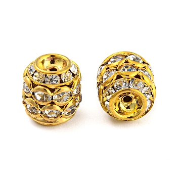 Brass Rhinestone Beads, Barrel, Golden, 11.5x10mm, Hole: 1mm