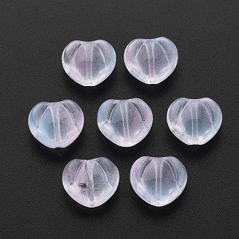 Two Tone Transparent Spray Painted Glass Beads, Heart, Pearl Pink, 10.5x12x6.5mm, Hole: 1mm