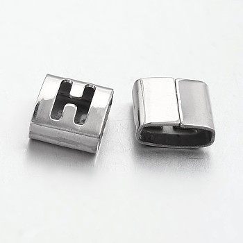 Tarnish Resistant Letter Style 201 Stainless Steel Square Slide Charms, Letter.H, 9x8x4mm, Hole: 8x3mm