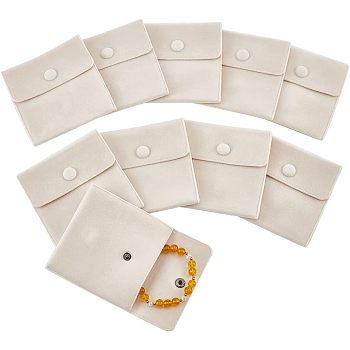 Square Velvet Jewelry Bags, with Snap Fastener, PapayaWhip, 10x10x1cm