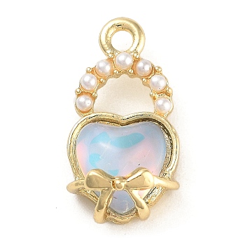 Alloy Glass Rhinestone Pendants, with Resin Pearl, Golden, Colorful, Heart, 19x10x6mm, Hole: 1.8mm