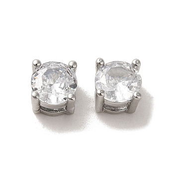 Brass with  Single Clear  Cubic Zirconia Bead, Round, Platinum, 5x5x4mm, Hole: 3mm