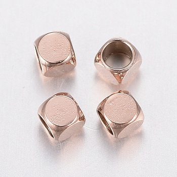Ion Plating(IP) 304 Stainless Steel Beads, Cube, Rose Gold, 2x2x2mm, Hole: 1.5mm