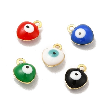 304 Stainless Steel Evil Eye Enamel Charms, Heart Charm, Golden, Mixed Color, 8x6x3mm, Hole: 1mm