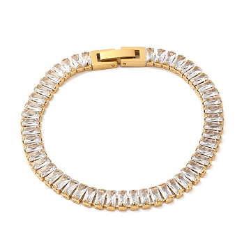 Cubic Zirconia Tennis Bracelet, Vacuum Plating Golden 304 Stainless Steel Rectangle Link Chain Bracelet, Clear, 6-1/2~6-3/4 inch(16.5~17.2cm)